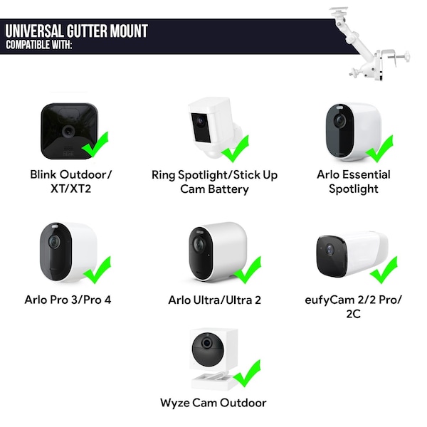 Wasserstein 2-in-1 Universal Camera Gutter Mount, for Wyze, Blink, Ring, Arlo, Eufy Camera, White - UnivGutterMountWhtUS