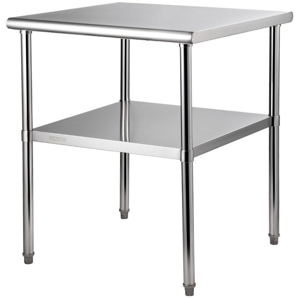 VEVOR Stainless Steel Prep Table, 30 x 30 x 36 Inch, 800lbs Load Capacity Heavy Duty Metal Worktable with Adjustable Undershelf & Feet, Commercial Workstation for Kitchen Garage Restaurant Backyard - J30X30X36INCHMQ0DV0