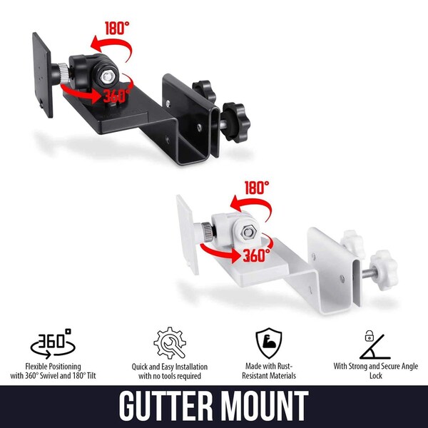 Wasserstein Camera Gutter Mount, for Ring, Arlo, Blink, Reolink Cams, Compatible Solar Panels, Black, 2PK - GutterSolar2BlkUSA