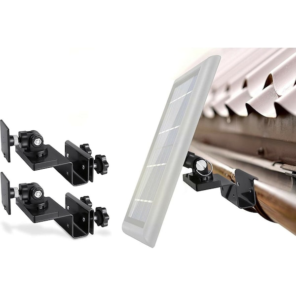 Wasserstein Camera Gutter Mount, for Ring, Arlo, Blink, Reolink Cams, Compatible Solar Panels, Black, 2PK - GutterSolar2BlkUSA