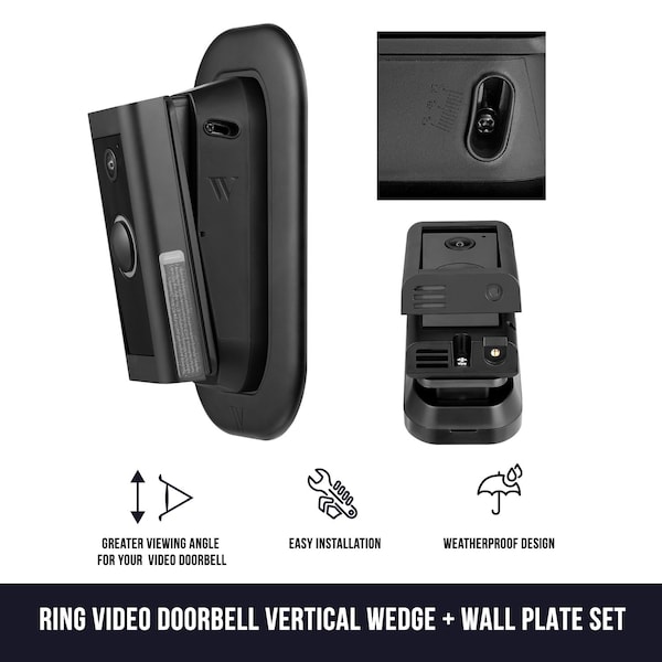 Wasserstein Doorbell Vertical Adj. Angle Mount, and Wall Plate, 0 Deg to 10 Deg, for Ring Video Doorbell Wired - RingDBBatVerWdg+WlPltBlkUS