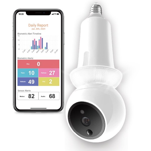 Amaryllo Zeus Biometric Auto Tracking Indoor E26 Light Bulb Wi-Fi Security Camera - ACR1501R23WHE26C1