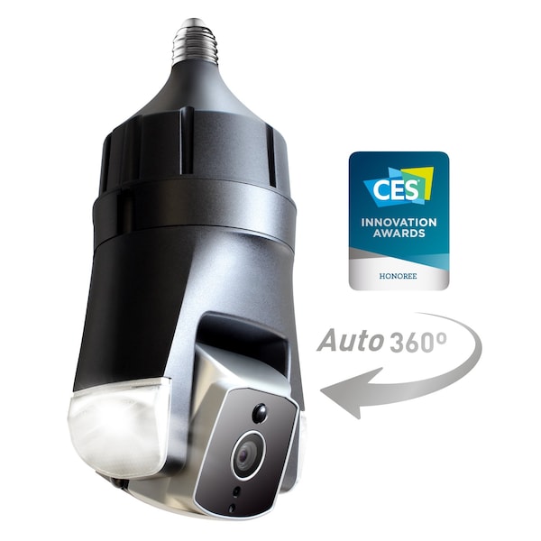 Amaryllo Triton Biometric Auto Tracking Outdoor Wi-Fi Security Camera with Light Bulb E26 - ACR1608R32BKE26C1