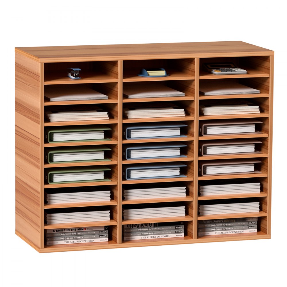 Wood Literature Organizer File Sorter Paper Storage Holder 27 Slots White - WJZLFPJBHB27MZ7MYV0