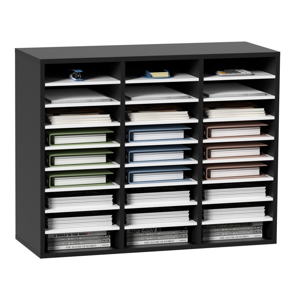 Wood Literature Organizer File Sorter Paper Storage Holder 27 Slots Black - WJZLFPJBHB27CKBPAV0