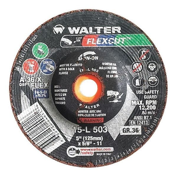 Rueda de esmerilado de centro deprimido de Walter Surface Technologies, 0.125 pulgadas de grosor, óxido de aluminio - 15L460