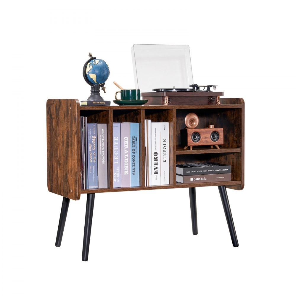 Record Player Stand 2 Tiers Wooden Turntable Stand with 3 Cabinets Brown - DCJJMZLC220Z7SYPLV0