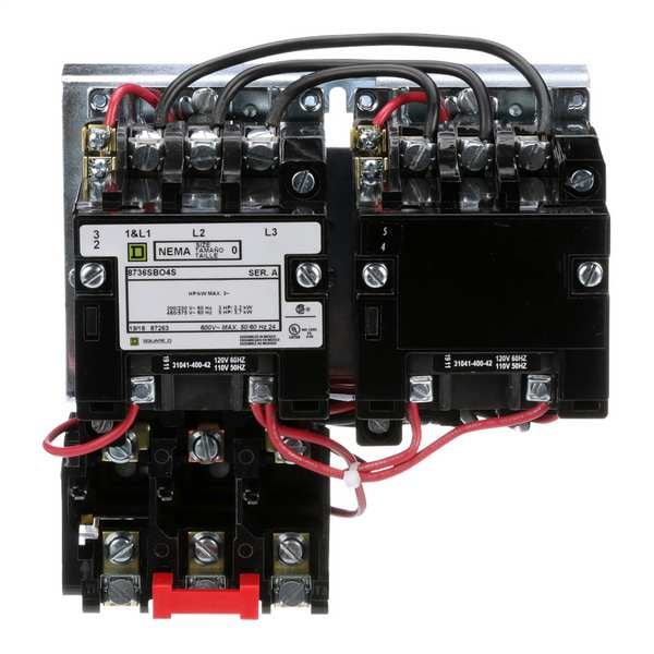 Arrancador magnético reversible para motor Square D, Sin recinto de clasificación NEMA, 120V AC, 3 Polos, Sin contactos auxiliares - 8736SBO4V02S