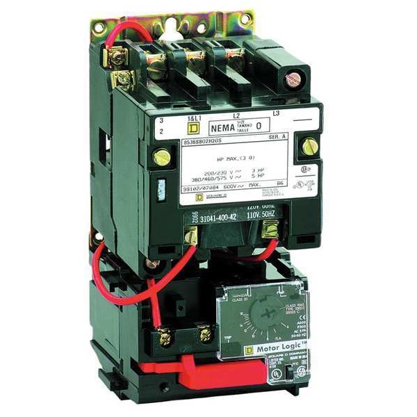 Arrancador magnético NEMA sin reversión de Square D, sin envolvente de clasificación NEMA, 120V CA, 3 polos, 1NA - 8536SAO12V02H30S.