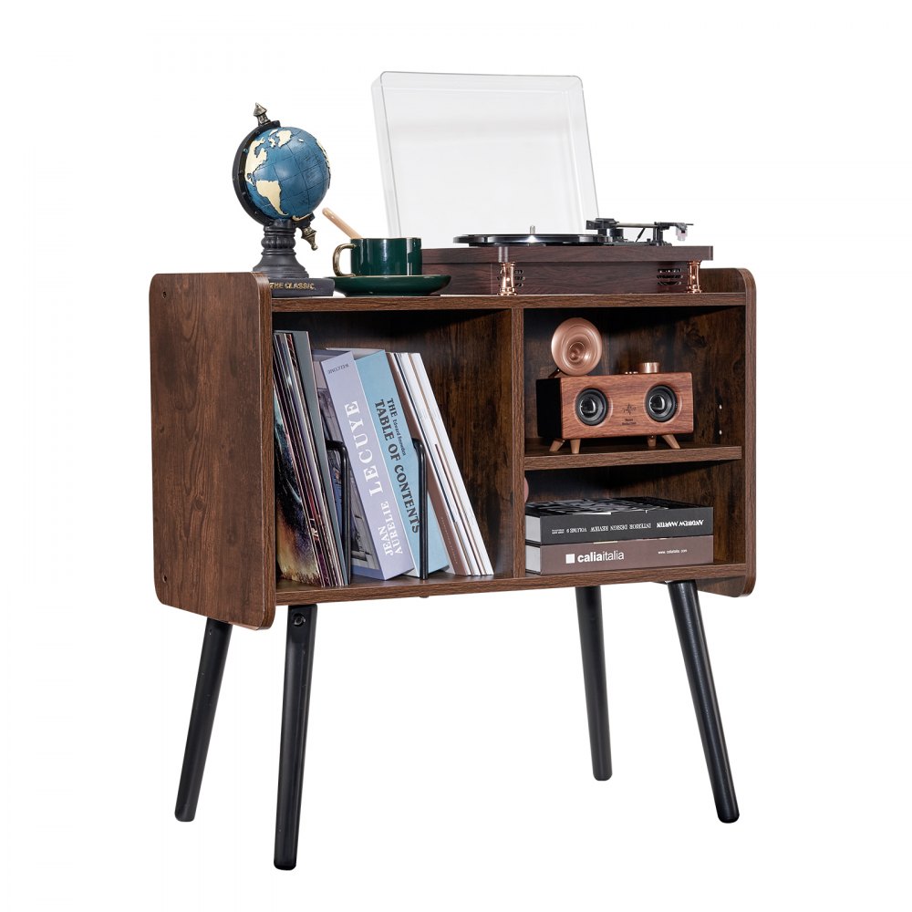 Record Player Stand 2-Tier Wooden Turntable Stand 3 Cabinets Black & Brown - DCJJMZLC100ZEC3R0V0