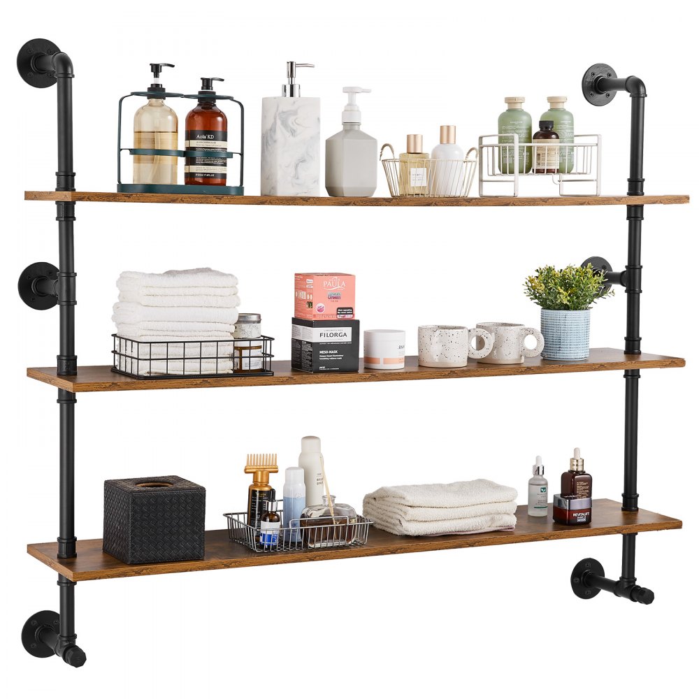 VEVOR Industrial Pipe Shelf 3 Tier 48x9.84in Wall-Mount for Kitchen Bedroom - JSGZWJYGHMBHJ0DEQV0