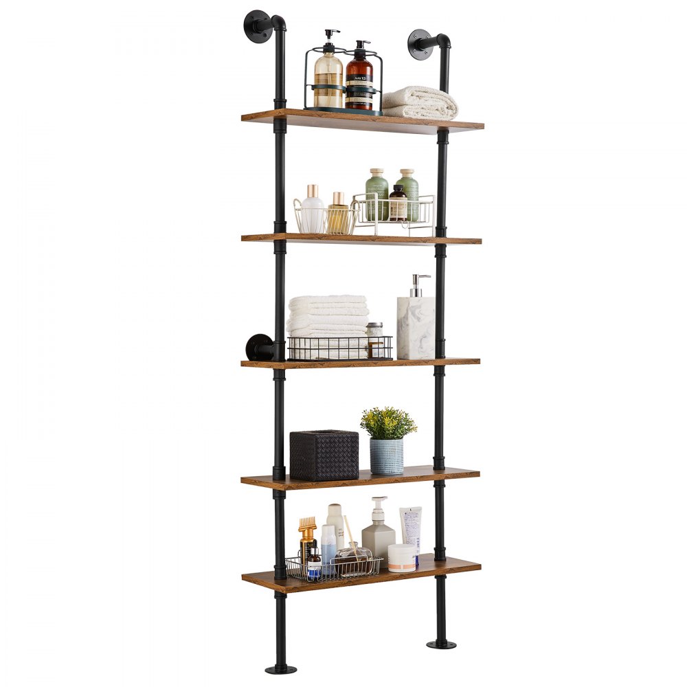 VEVOR Industrial Pipe Shelf 5 Tier 24x9.84in Wall-Mount for Kitchen Bedroom - JSGZWJYGHMBHZ07TOV0
