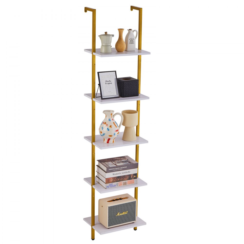 VEVOR Industrial Square Pipe Shelf 5 Tier 15.6x11.8in Wall-Mount Gold White - JSGZWJFGHMBJKXPV1V0