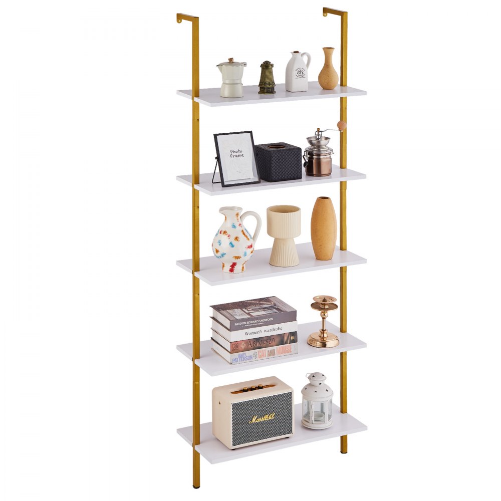VEVOR Industrial Square Pipe Shelf 5 Tier 24x11.8in Wall-Mount Gold White - JSGZWJFGHMBJJLPOLV0