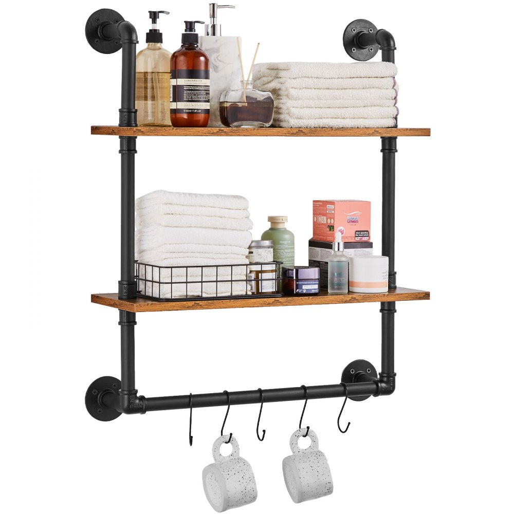 VEVOR Industrial Pipe Shelf 2 Tier 24x7.87in Wall-Mount for Kitchen Bedroom - JSGZWJYGHMBH4NV3QV0