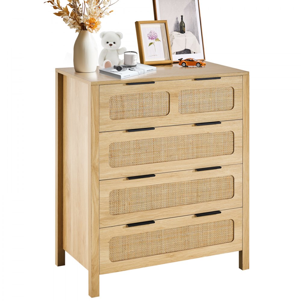 VEVOR 4 Drawer Rattan Dresser, Boho Dresser, Rattan Chest of Drawers with Spacious Storage, Natural Rattan Dresser for Bedroom, Living Room & Hallway,Rattan Nightstand with Sturdy Handles&Legs, Brown - TBCTJ4CYMSBDIAMU8V0