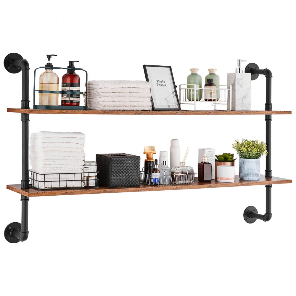 VEVOR Industrial Pipe Shelf 2 Tier 48x 9.84in Wall-Mount for Kitchen Bedroom - JSGZWJYGHMBHUPSZIV0