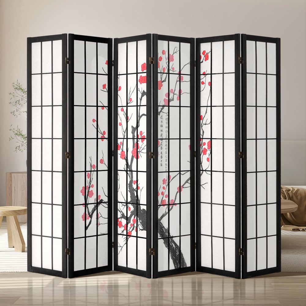 VEVOR Room Divider, 6 Panel Japanese Room Divider Screen, Wood Folding Privacy Screen Indoor, Japanese Partition Portable Decoration Dividers, for Room Separation Home Office Restaurant & Bedroom - RSPF6MBLXTA0U7GKTV0