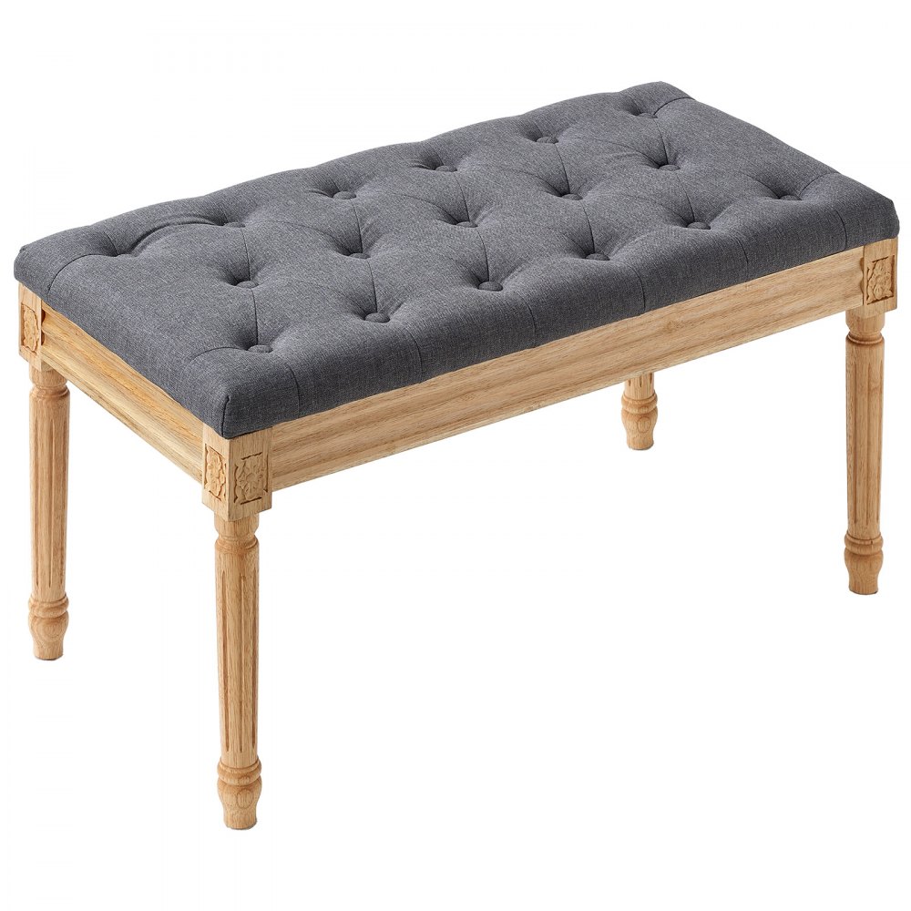 VEVOR Upholstered Bench, 16"W Ottoman Bench, End of Bed Bench with Foam Padded Cushion and Rubberwood Legs, Tufted Footrest Stool Entryway Bench for Dining Room, Living Room, Bedroom, Hallway, Gray - CZZY3216CSHS53GN7V0
