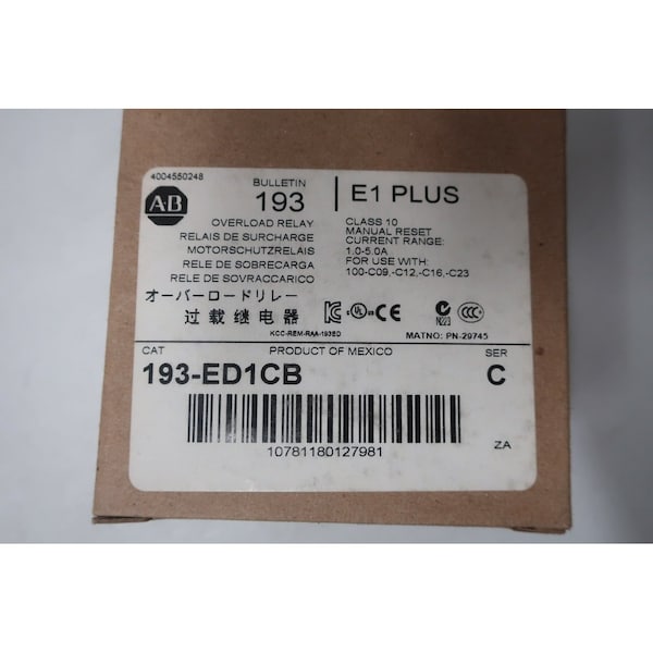 Retén de sobrecarga de amperaje de 1-5A de Allen Bradley - 193-ED1CB