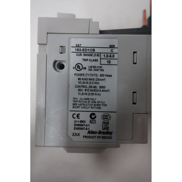 Retén de sobrecarga de amperaje de 1-5A de Allen Bradley - 193-ED1CB