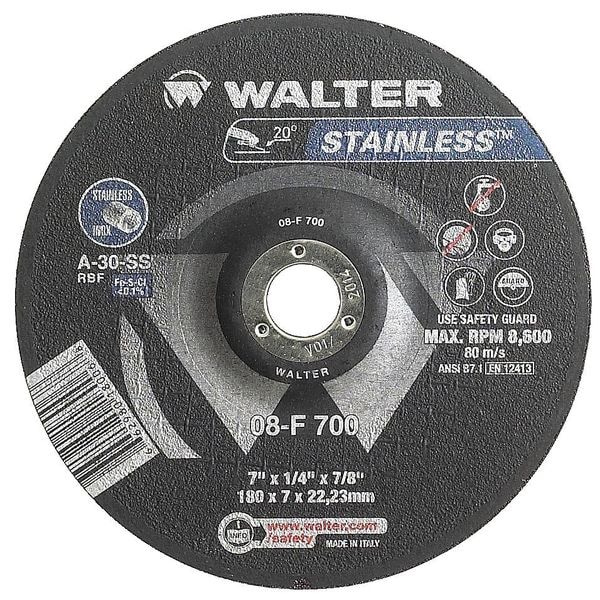 Walter Surface Technologies Rueda de rectificado de centro deprimido, Tipo 27, 0.125 pulgadas de grosor, óxido de aluminio - 08F702.