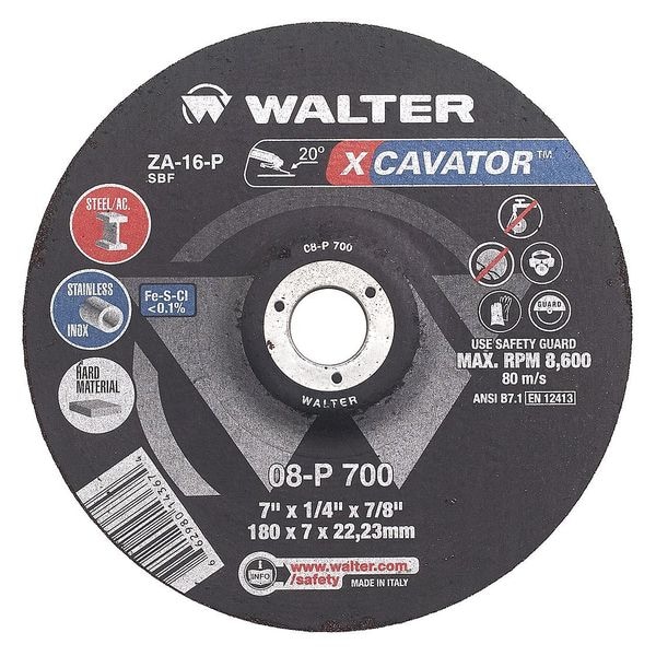 Walter Technologies Superficies Rueda de Rectificar de Centro Deprimido, Tipo 27, 0.25 pulgadas de Grosor, Alúmina de Circonio - 08P905