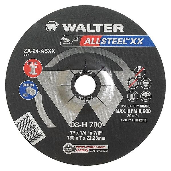 Rueda de esmeril tipo 27 de centro deprimido de Walter Surface Technologies, 0.25 pulgadas de grosor, de Alúmina de circonio - 08H700