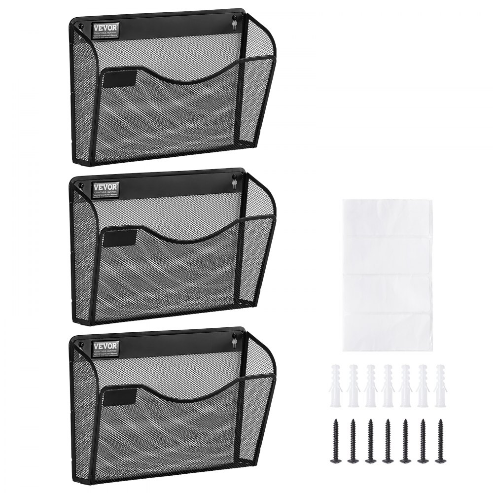 VEVOR Hanging Wall Files Organizer, 3 Pack Single Pocket Mesh Wall File Holder, Metal Wall Folder Organizer with Nametag Label, for Office Home & School - WJBGJHSWJSWSXKUPYV0