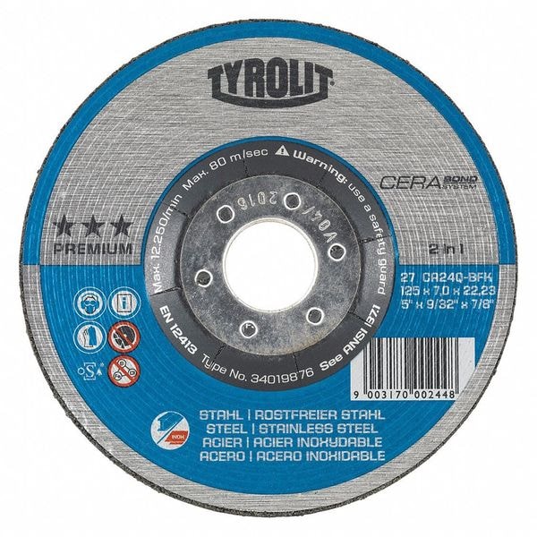 Rueda de esmerilado Radiac Abrasives, T27, 4.5"x7/8", 24 granos, paquete de 5 - 34216385
