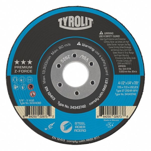 Rueda de rectificado Radiac Abrasivos, T27, 4.5"x5/8"-11, 24 granos, paquete de 5 - 34344089