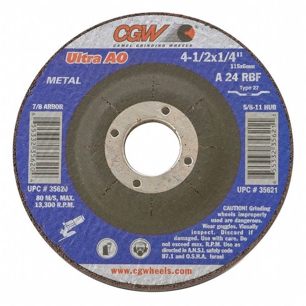Rueda de Centro Deprimido Cgw Abrasivos, 4.5x1/4x5/8-11, T27 - 35621