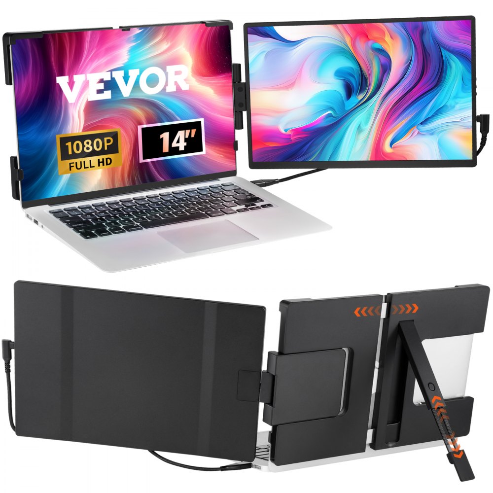 VEVOR Portable Laptop Screen Extender, 14" FHD 1080P IPS Dual Extended Monitor for 13"-17" Laptop, Swivel Portable Monitor USB-C/USB-A/Mini HDMI Port, Compatible with Mac/Wins/Android/Switch/PS5 - BXSDNXSQ14YCZA95CV1