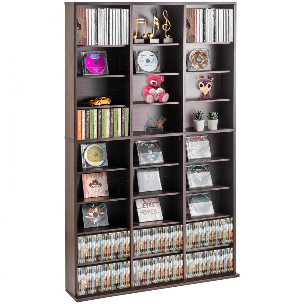 VEVOR Media Storage Cabinet 9 Layers Adjustable DVD Shelves 756 CDs Espresso - DVDCDCCJKFS2574OVV0