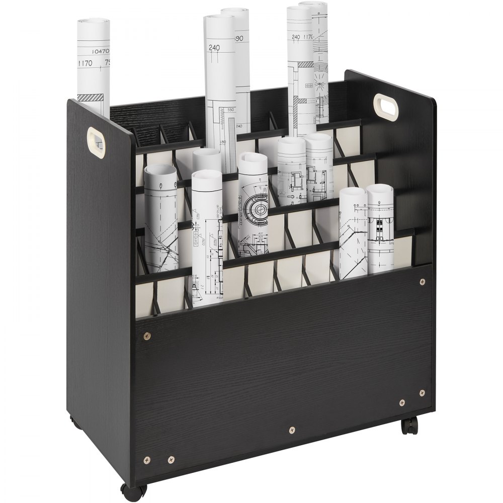 VEVOR Blueprint Roll File Holder 50 Slots Mobile Wooden Blueprint Storage Cart, Blue Print Storage Organizer - Mobile Roll File Cart, Construction Plan Holders, Blueprint Cabinet with Wheels, Roll Files Storage for Office and Home - LTJMZ50CLDS04044DV0