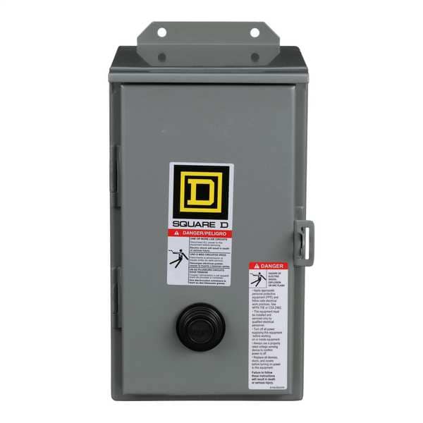 Interruptor magnético para motor Square D no reversible, clasificación NEMA 3R, 120V AC, 3 polos, sin contactos auxiliares - 8536SCA3V02S
