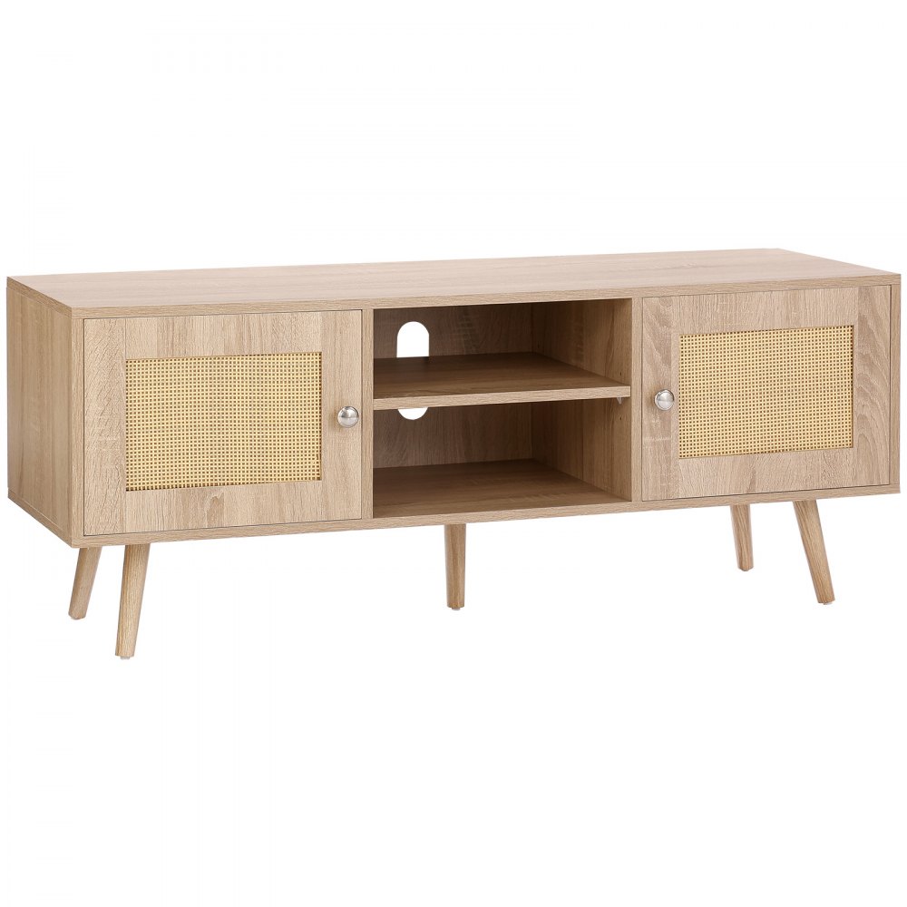 VEVOR Rattan TV Stand, Boho TV Cabinet for 55 inch TV, Mid Century Modern TV Stand, Rattan TV Console with Adjustable Shelfs for  Living Room, Media Room, Oak - TBDSJ47INXMSQ9ZW3V0