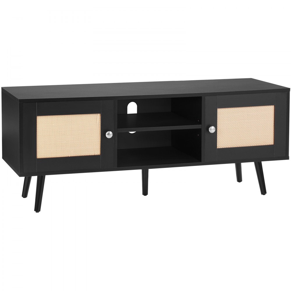 VEVOR Rattan TV Stand, Boho TV Cabinet for 55 inch TV, Mid Century Modern TV Stand, Rattan TV Console with Adjustable Shelfs for  Living Room, Media Room, Black - TBDSJ47INHSLM9XZQV0