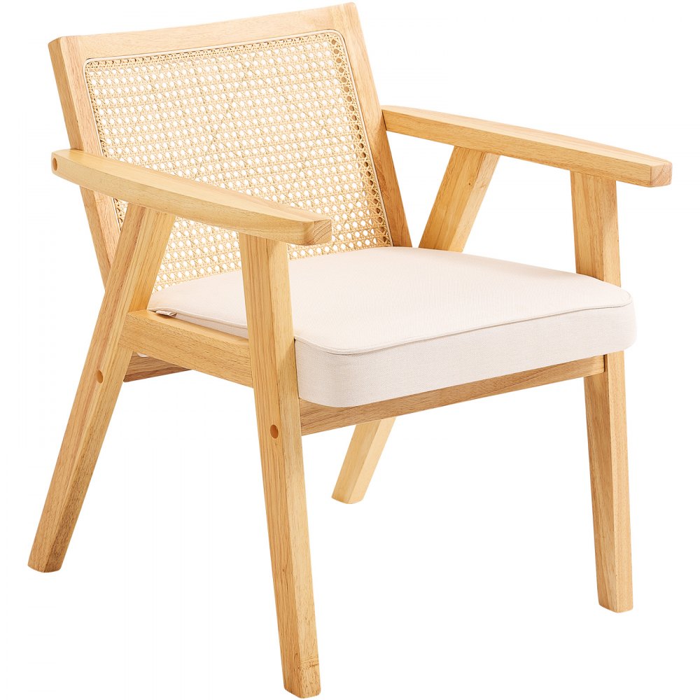 VEVOR Mid Century Modern Rattan Chair, Upholstered Velvet Accent Chair with Rattan Back, Retro Living Room Chair for Living Room, Bedroom, Reading Room, and Office, Beige - TBYYMS4KTYBYP9GE1V0