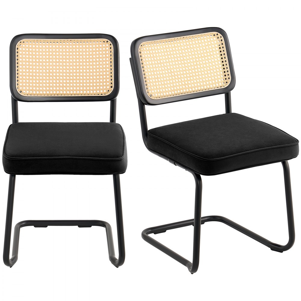 VEVOR Rattan Dining Chairs Set  of 2, Mid Century Modern Dining Chair, Upholstered Velvet Accent Chair with Rattan Back, Retro Dining Room Kitchen Chair for Living Room, Bedroom, Office (18.1 Inch) - TBYCYTERHS20VLE0IV0