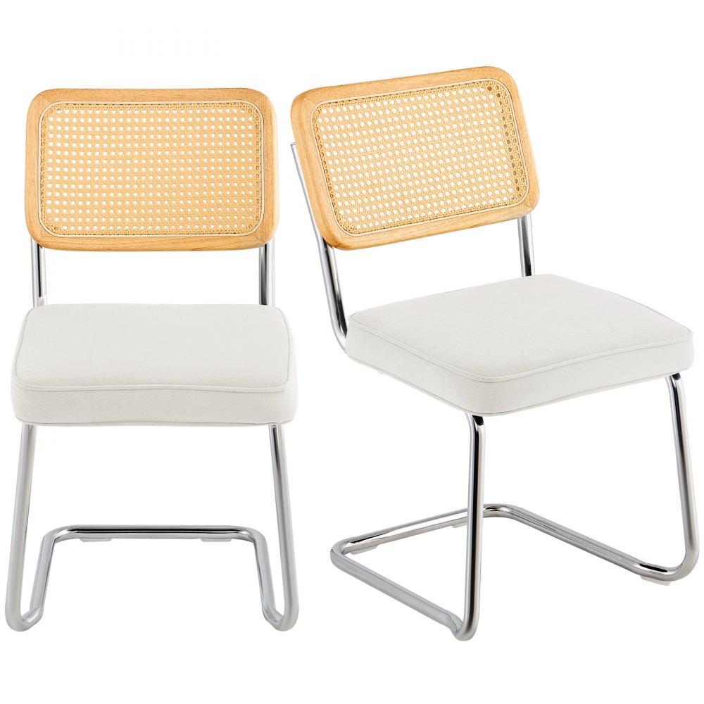 VEVOR Rattan Dining Chairs Set of 2, Mid Century Modern Dining Chair, Upholstered Velvet Accent Chair with Rattan Back, Retro Dining Room Kitchen Chair for Living Room, Bedroom, Office (18.1 Inch) - TBYCYTERBS202HFWRV0