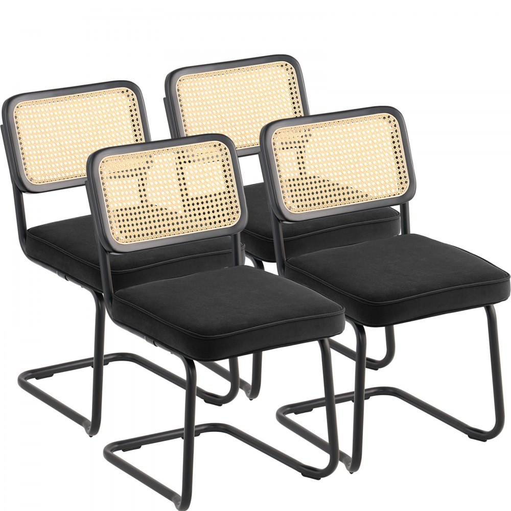 VEVOR Rattan Dining Chairs Set of 4, Mid Century Modern Dining Chair, Upholstered Velvet Accent Chair with Rattan Back, Retro Dining Room Kitchen Chair for Living Room, Bedroom, Office (18.1 Inch) - TBYCYTERHS40ZKRPTV0