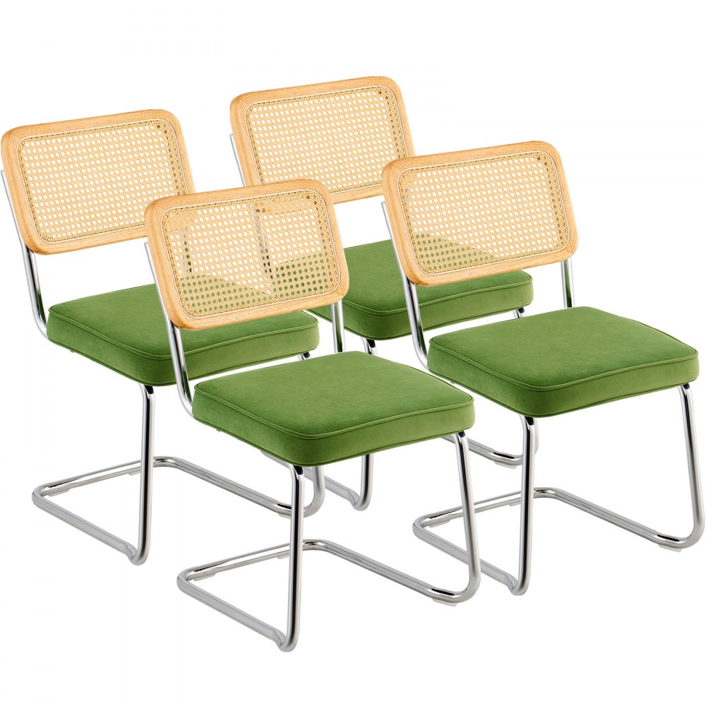 VEVOR Rattan Dining Chairs Set of 4, Mid Century Modern Dining Chair, Upholstered Velvet Accent Chair with Rattan Back, Retro Dining Room Kitchen Chair for Living Room, Bedroom, Office (18.1 Inch) - TBYCYTERLS40E1NOVV0