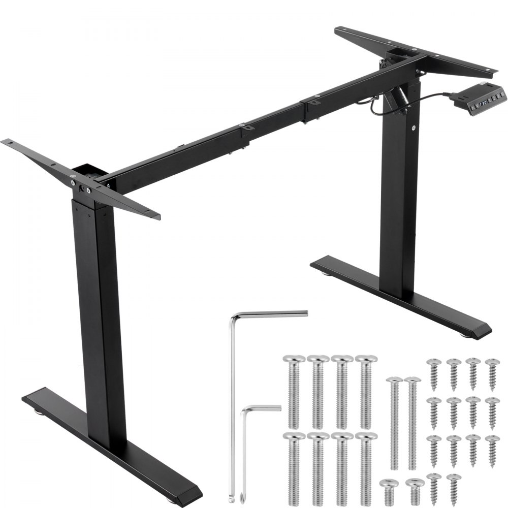 VEVOR Standing Desk Frame, Adjustable 27.6-46.1 inch Height & 35.4-53.2 inch Length Electric Stand Up Computer Desk Legs, Ergonomic DIY Workstation Base for Home and Office (Black Frame Only) - SJZDZDDJ2J708LJKOV1