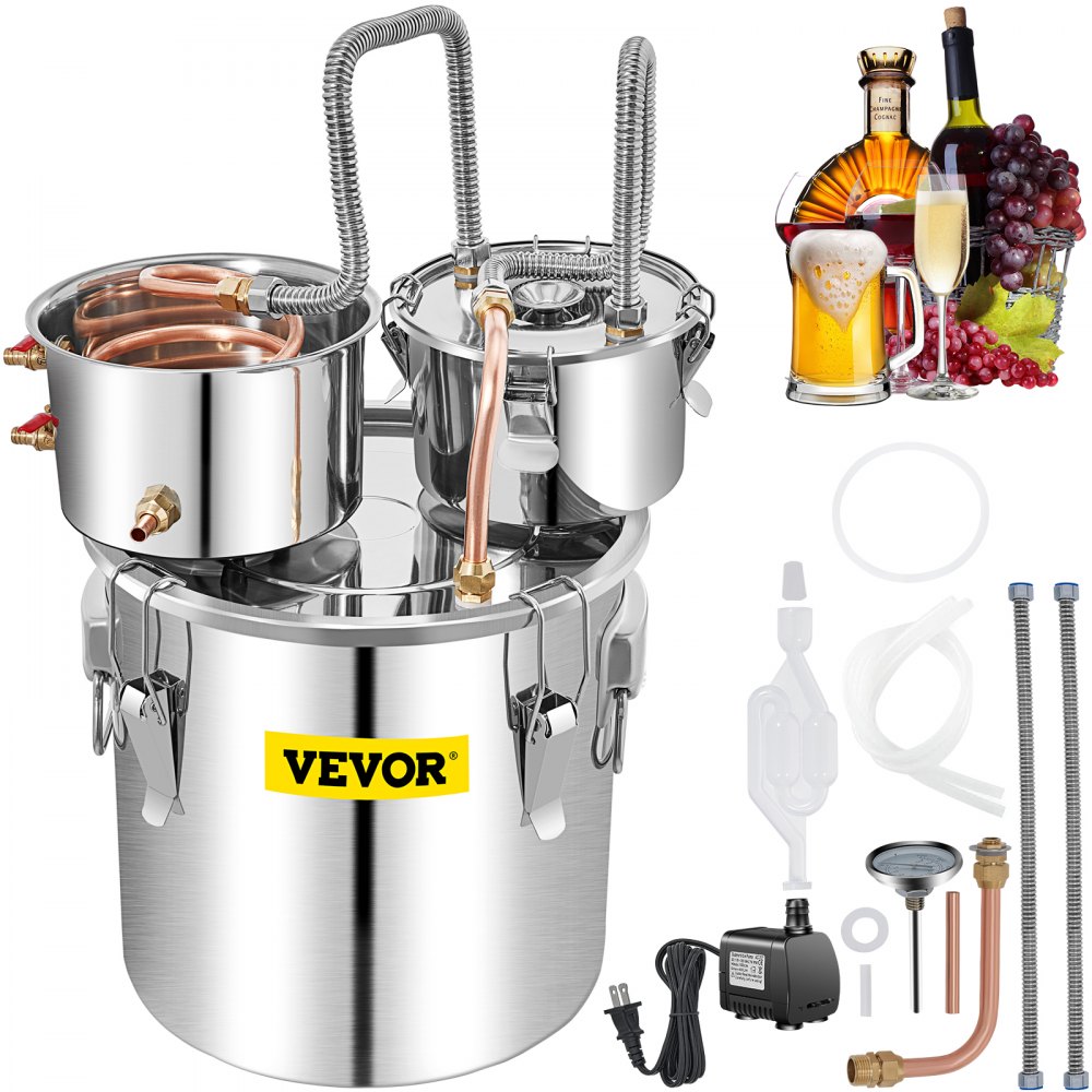 VEVOR Alcohol Still, 13.2Gal / 50L Stainless Steel Water Alcohol Distiller Copper Tube Home Brewing Kit Build-in Thermometer for DIY Whisky Wine Brandy, Silver - ZLQSLNTDBM50LUIFKV1