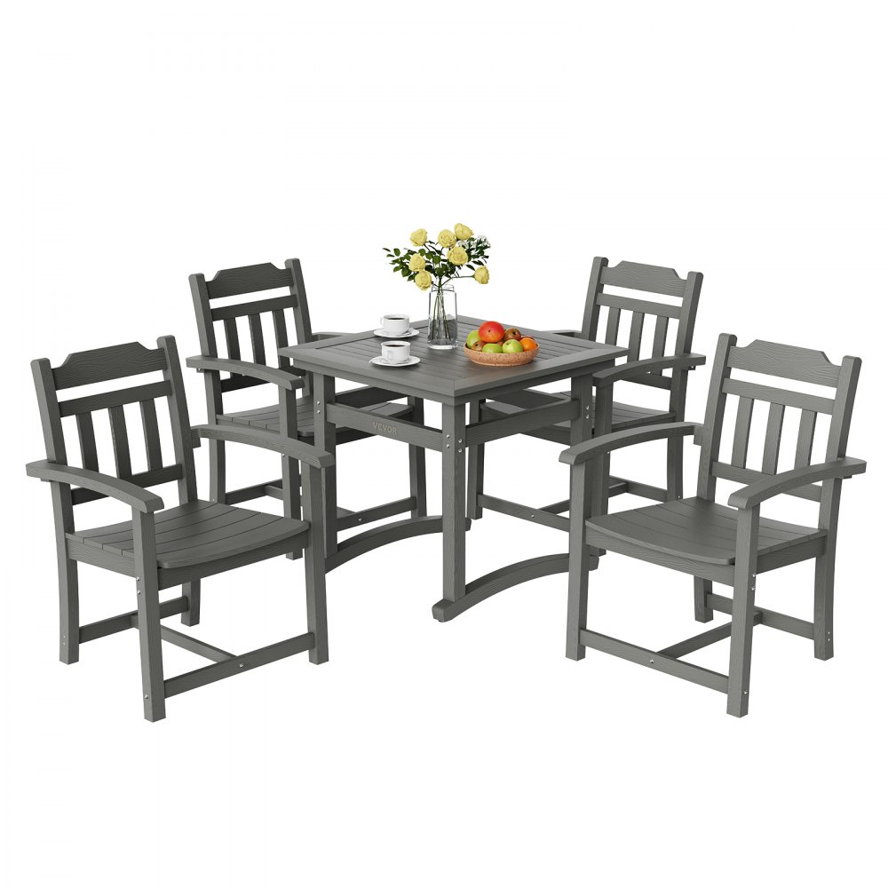 VEVOR 5 Pieces Patio Dining Set, Outdoor Square Furniture Table and Chairs, All Weather Garden Furniture Table Sets, HIPS Small Patio Conversation Set, For Lawn, Deck, Backyard, Poolside, Light Gray - LTCZYQHSSL4S5YFPUV0