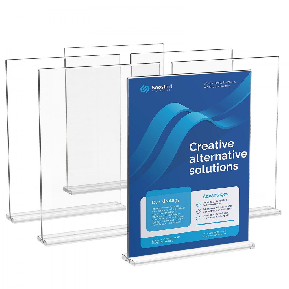 VEVOR Acrylic Sign Holder, 6 Pack 8.5 x 11-inch Brochure Display Holders, T-Shape Double Sided Display Sign Stand, Clear Acrylic Table Menu Photo Paper Holder for Restaurant Office Wedding Bar - WJZS20YKLBPD8WNKAV0