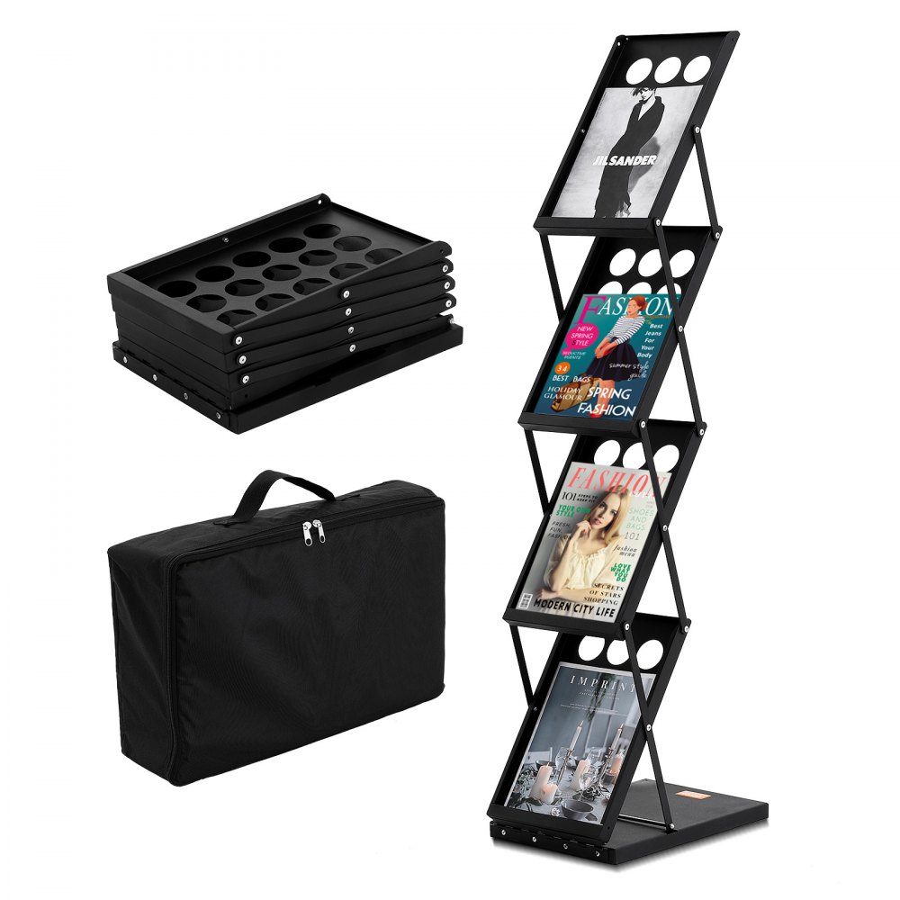 VEVOR Foldable Magazine Display Rack, 4-Tier Brochure Literature Display Stand, Portable Catalog Brochure Holder Stand with Carrying Bag for Office Trade Show Exhibitions, 4 Pockets - WJZS20LDSJSKPU0MEV0