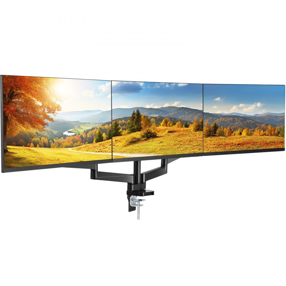 VEVOR Triple Monitor Mount, Supports 13"-27" Screens, Fully Adjustable Gas Spring Monitor Arm, Holds up to 20 lbs per Arm, Triple Monitor Stand with C-Clamp/Grommet Mounting Base, VESA Mount 75/100 mm - XSQBJSMBQDHBKUDH4V0