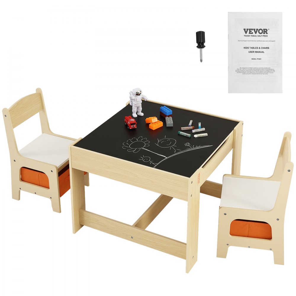 VEVOR Kids Table and Chair Set, Wooden Activity Table with Storage Space and Boxes, Kids Play Table for Toddlers Art, Craft, Reading, Learning - DCWETZYYZEYBIAWBVV0